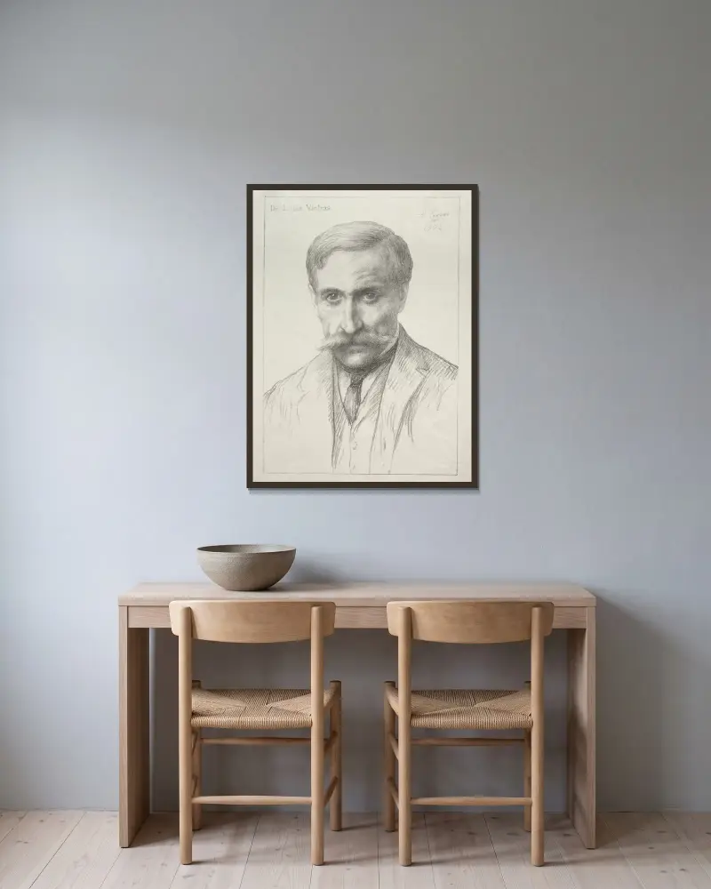 Portrait of Dr. Louis Vintras av Alphonse Legros inramad på en vägg