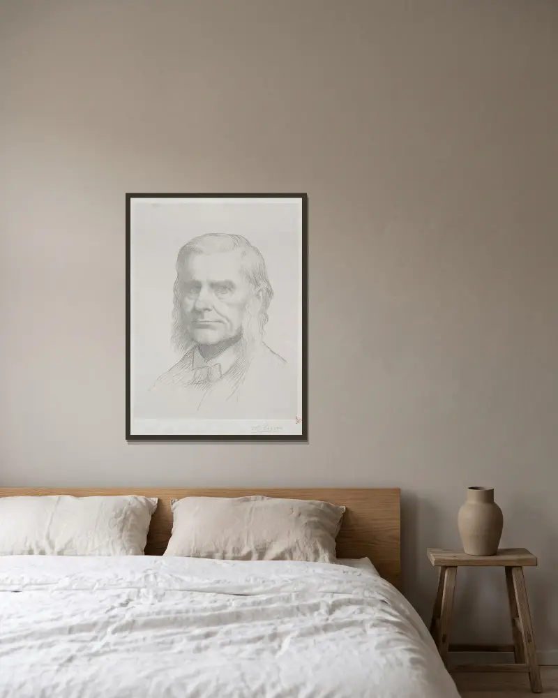 Porträtt av Thomas Huxley av Alphonse Legros inramad på en vägg