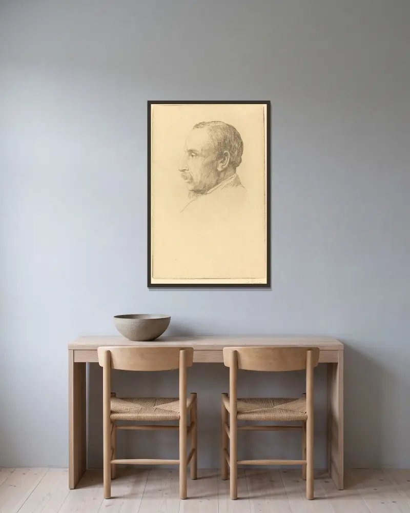 Professor W. Cawthorne Unwin av Alphonse Legros inramad på en vägg