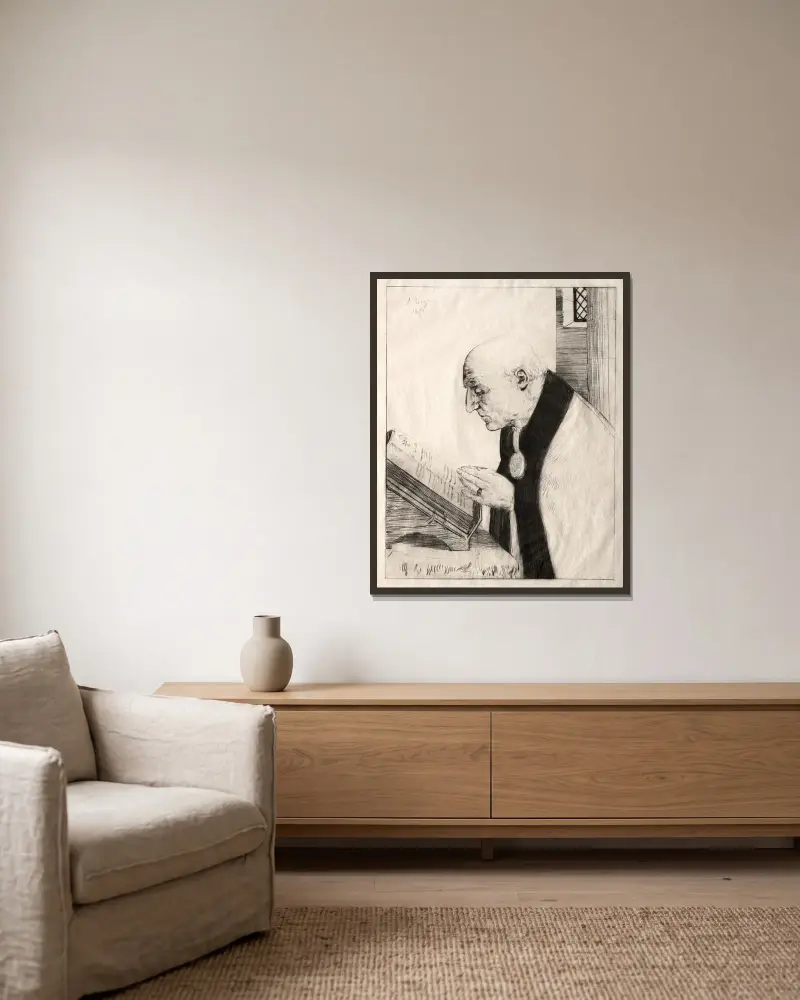 Im Büro lesen von Alphonse Legros gerahmt an einer Wand