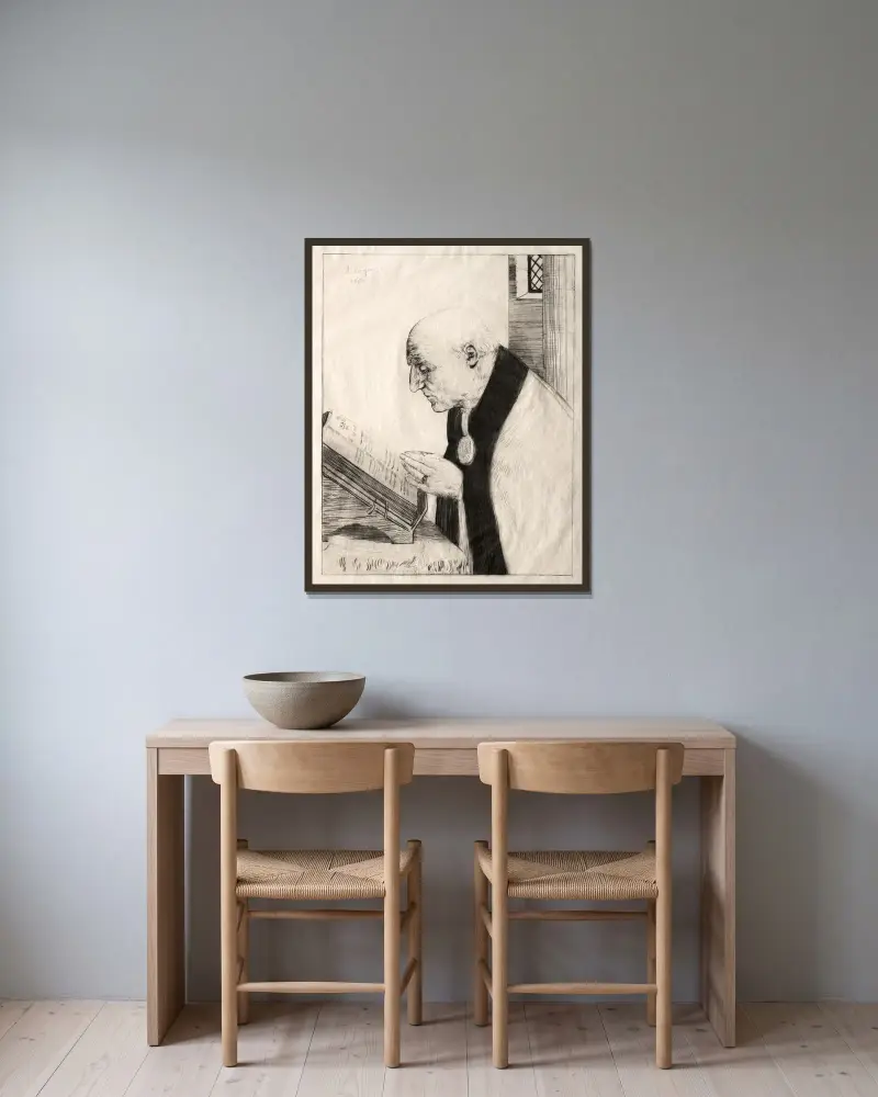 Im Büro lesen von Alphonse Legros gerahmt an einer Wand