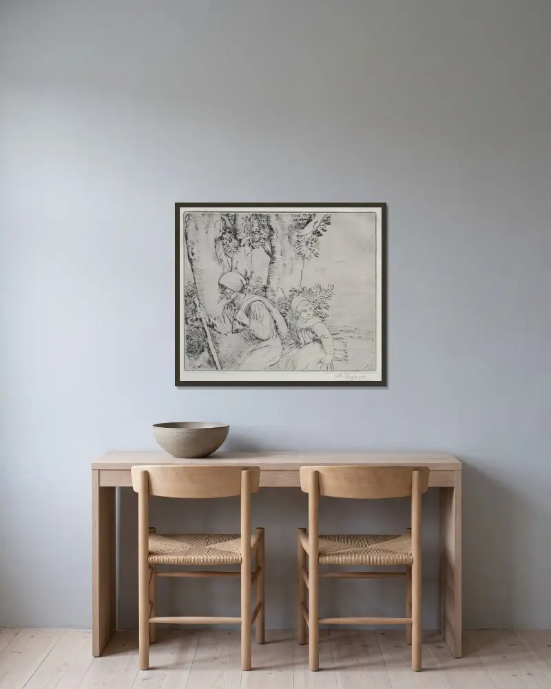 Återvändande från fältet av Alphonse Legros inramad på en vägg