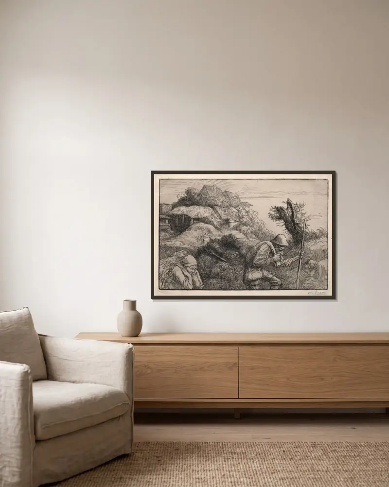 Rückkehr aus dem Wald von Alphonse Legros gerahmt an einer Wand