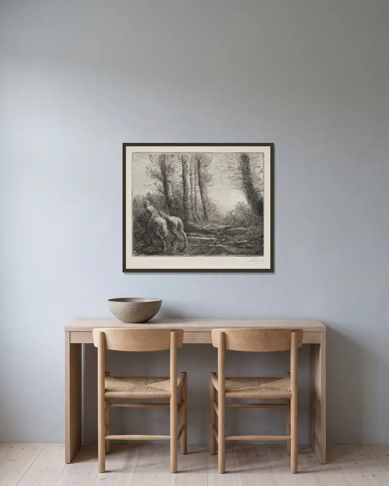 Återkomst från åkerarbetet av Alphonse Legros inramad på en vägg