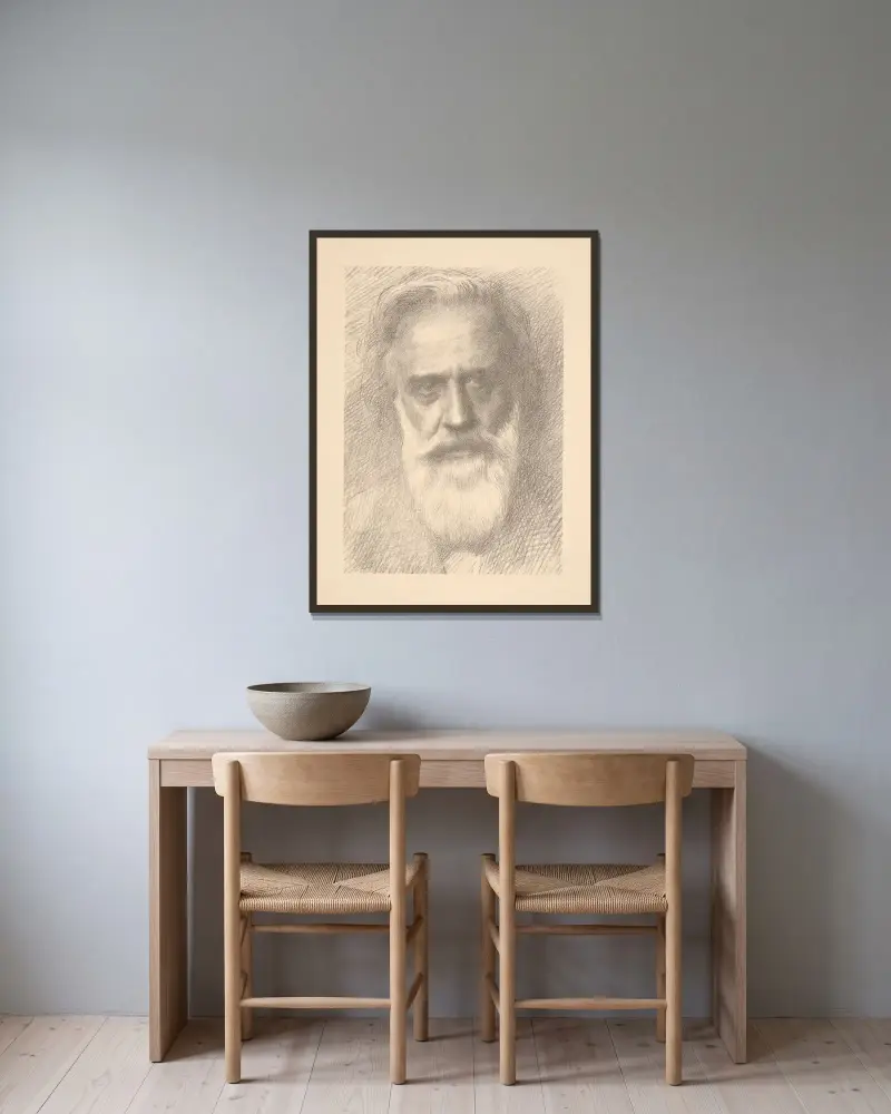 Selbstporträt, 1898 von Alphonse Legros gerahmt an einer Wand