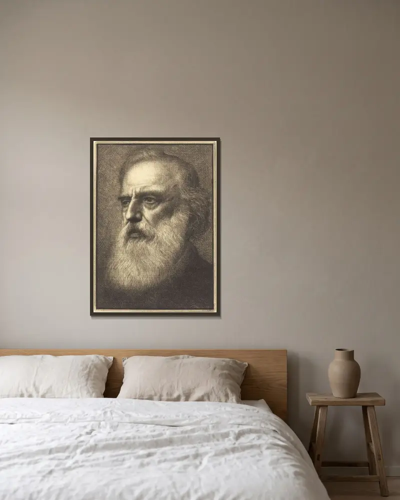 Selbstporträt, 4. Platte von Alphonse Legros gerahmt an einer Wand