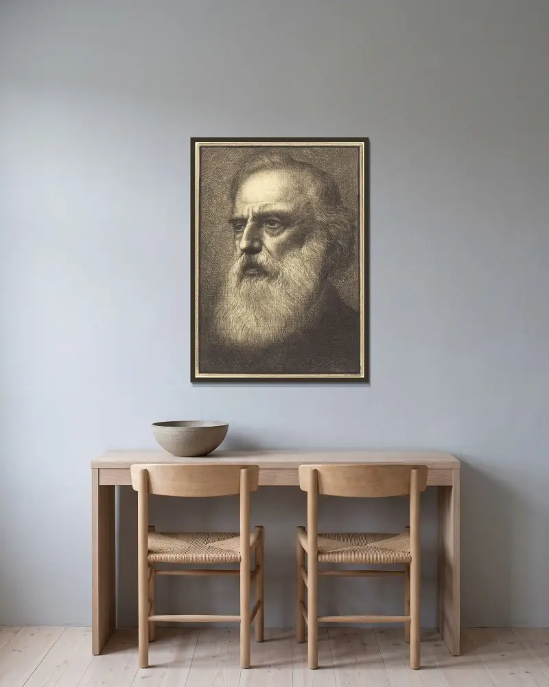 Selbstporträt, 4. Platte von Alphonse Legros gerahmt an einer Wand