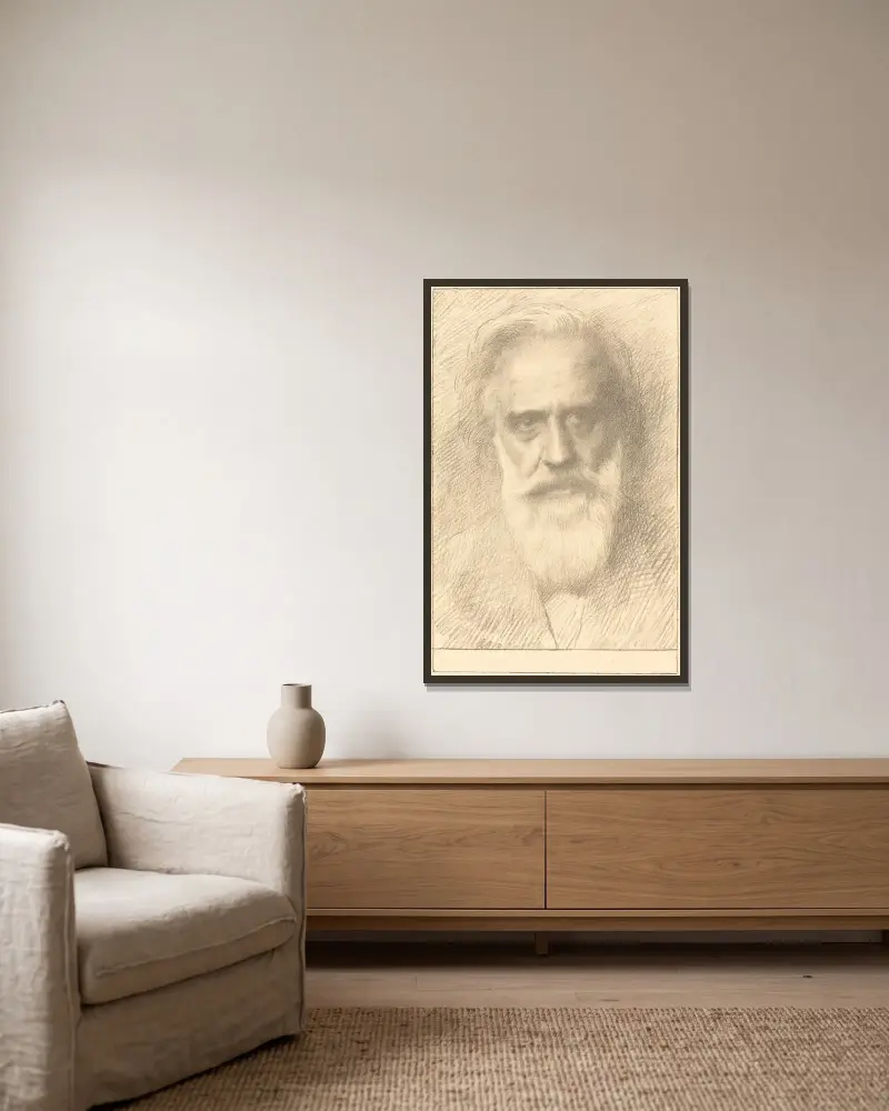 Selbstporträt von Alphonse Legros gerahmt an einer Wand