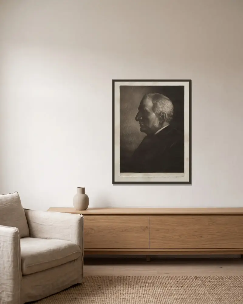 Sir Frances Seymour Haden av Alphonse Legros inramad på en vägg