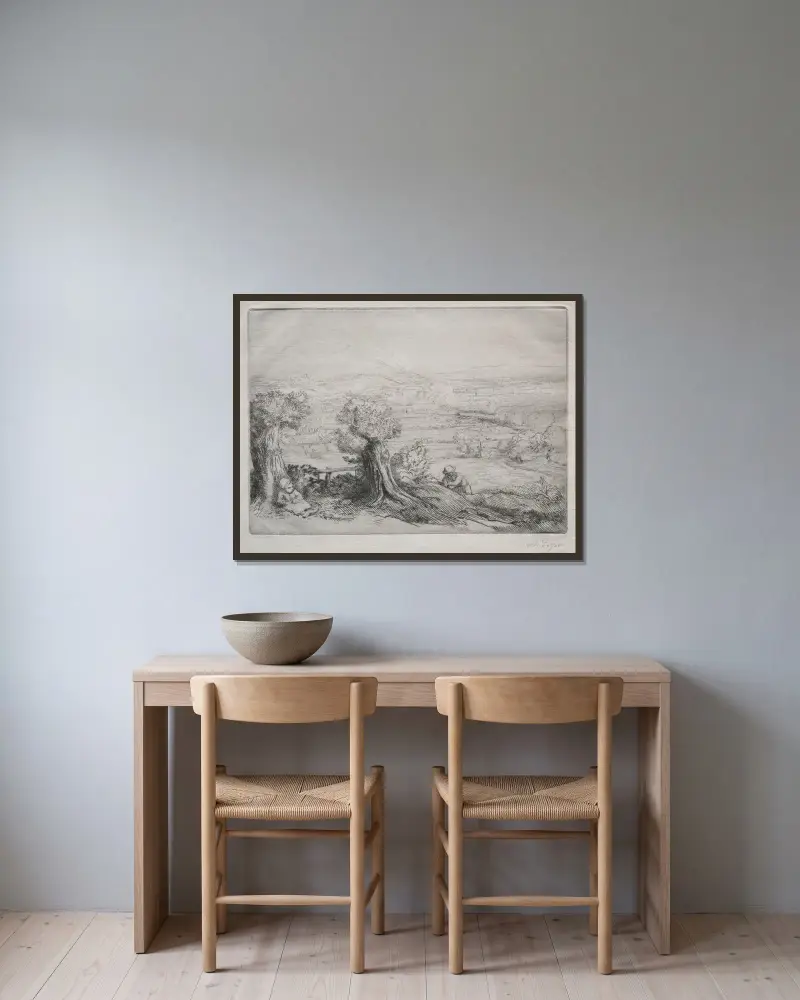 Minne från en dal i Burgund av Alphonse Legros inramad på en vägg