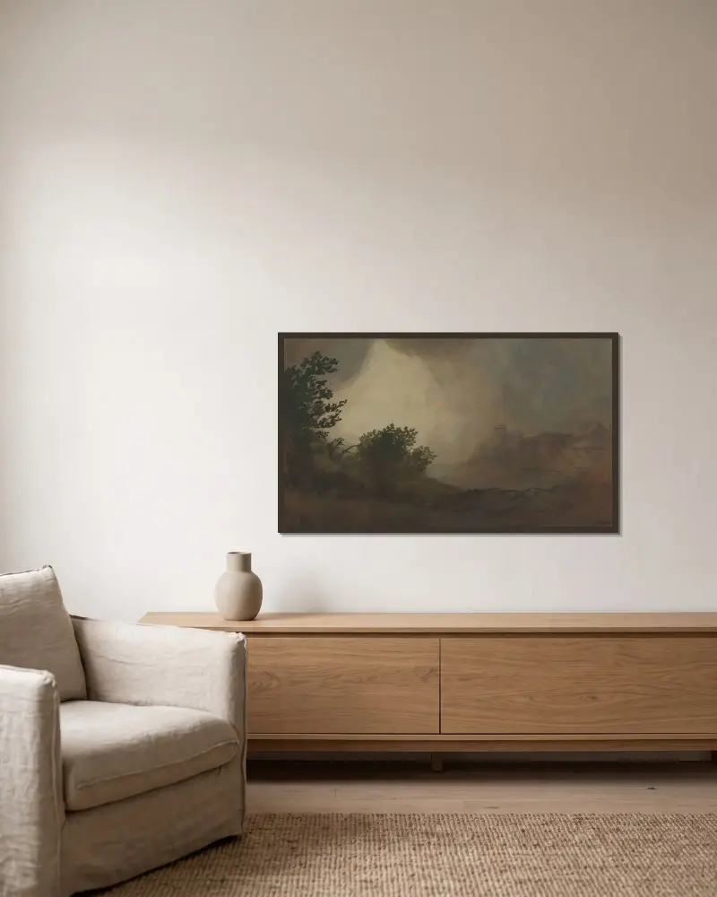 Storm av Alphonse Legros inramad på en vägg