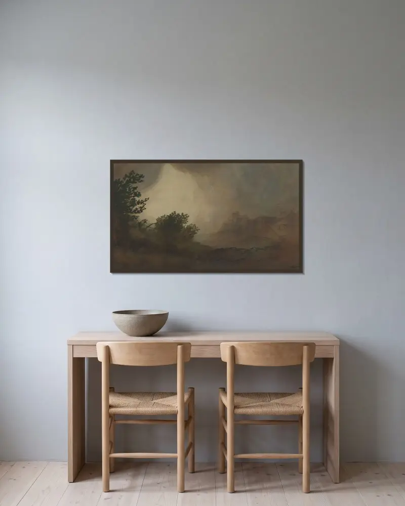 Storm av Alphonse Legros inramad på en vägg