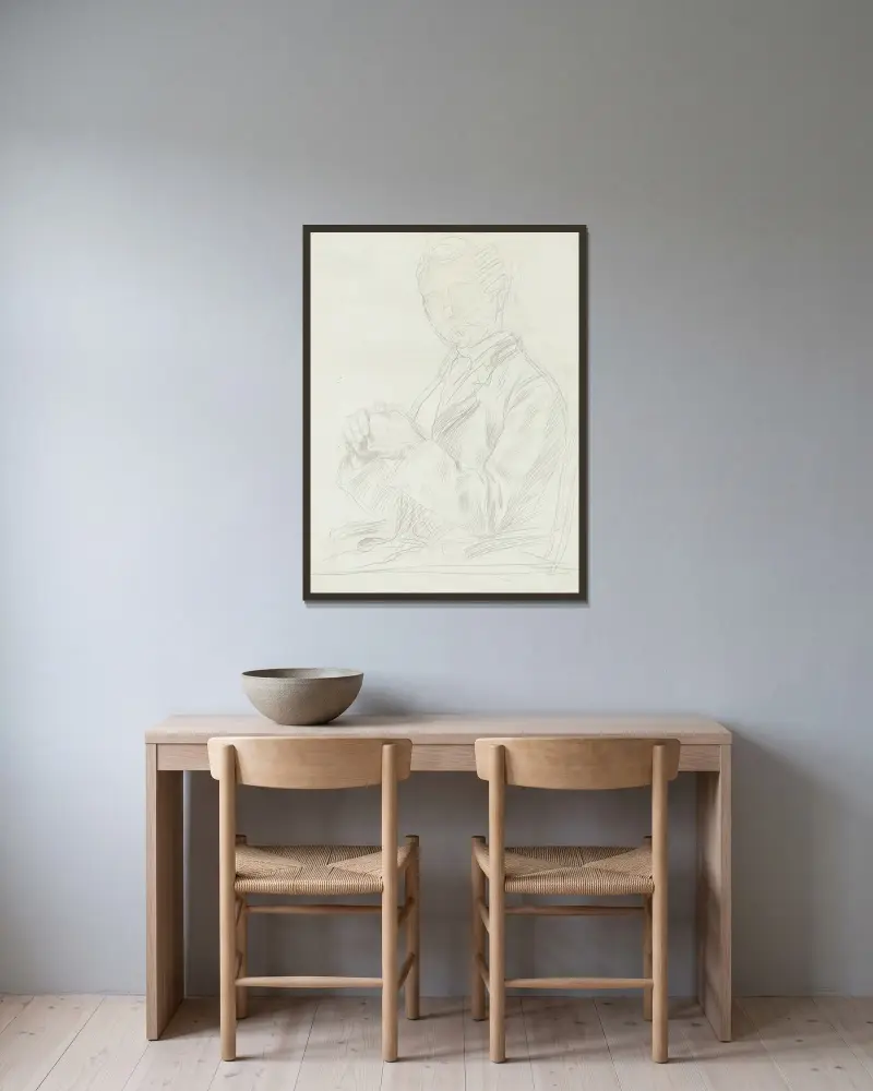 Studie till porträtt av Edward D. Adams av Alphonse Legros inramad på en vägg