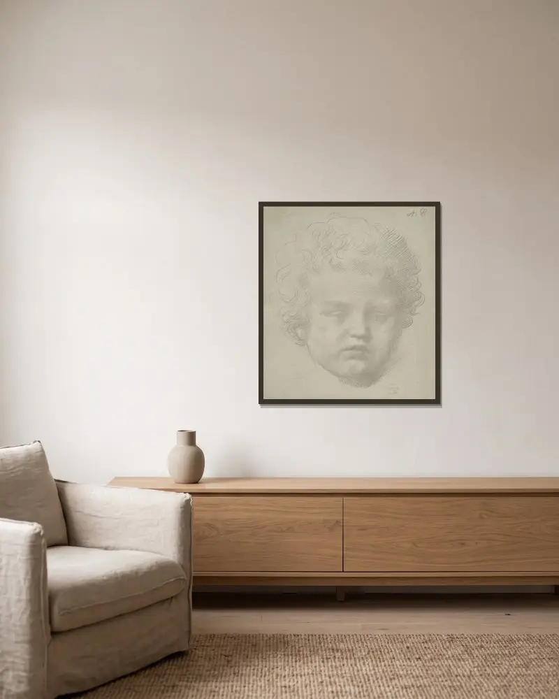 Studie av ett huvud av Alphonse Legros inramad på en vägg