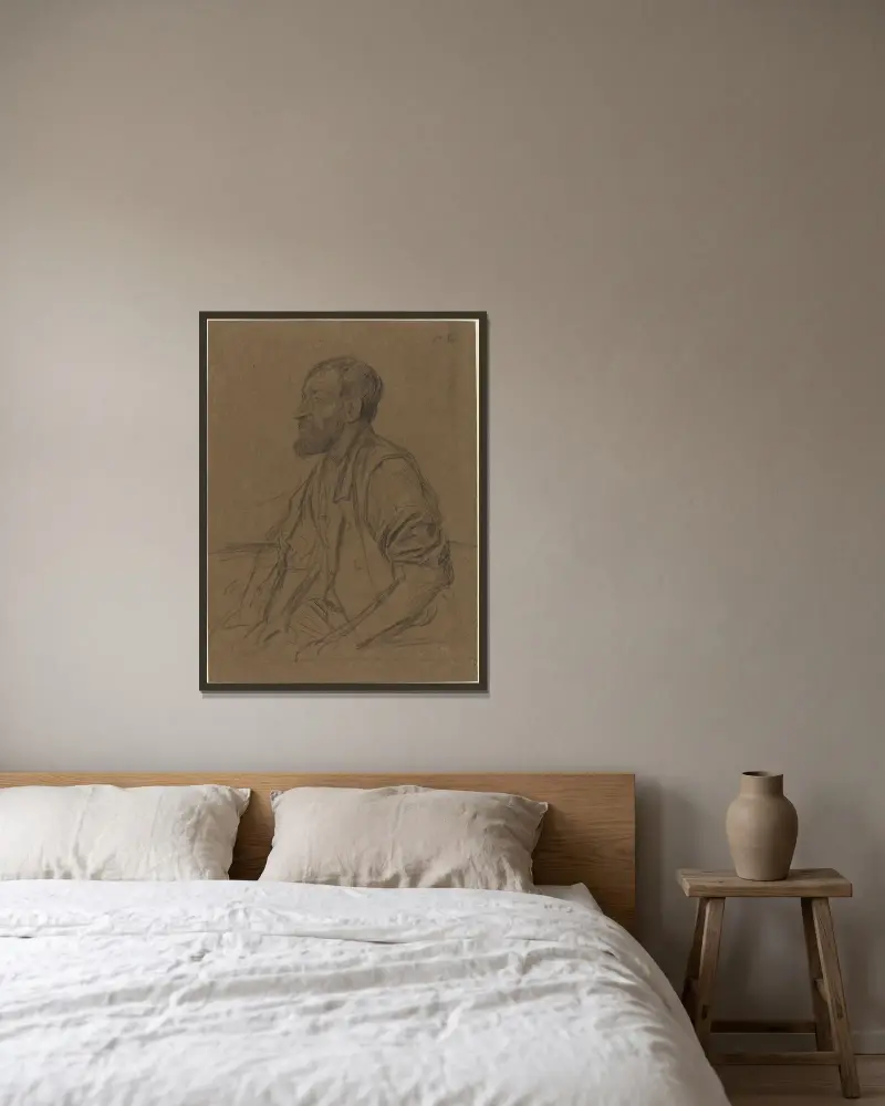 Studie av en arbetare av Alphonse Legros inramad på en vägg
