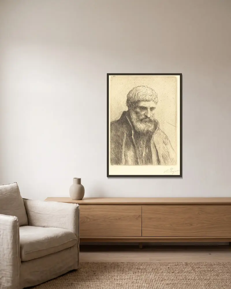 Study of an Old Man (Etude de vieillard) II av Alphonse Legros inramad på en vägg