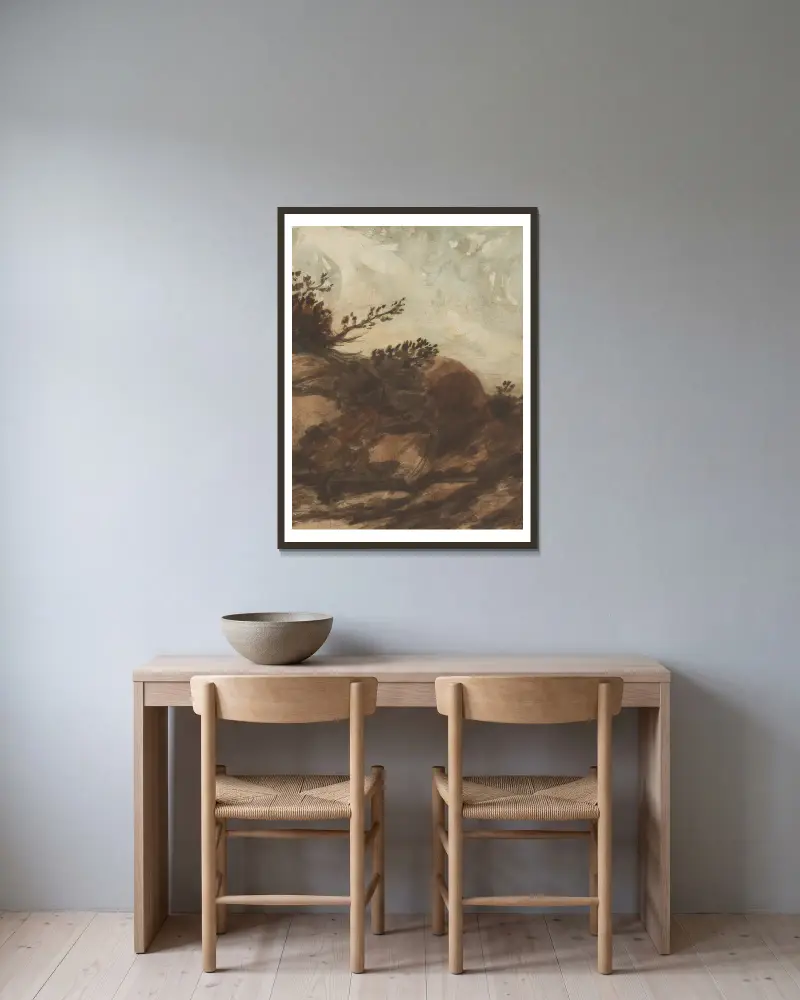 Sonnenuntergang über dem Hügel von Alphonse Legros gerahmt an einer Wand