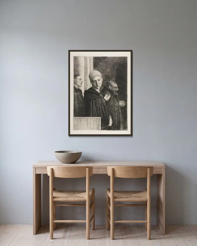 Dopet av Alphonse Legros inramad på en vägg