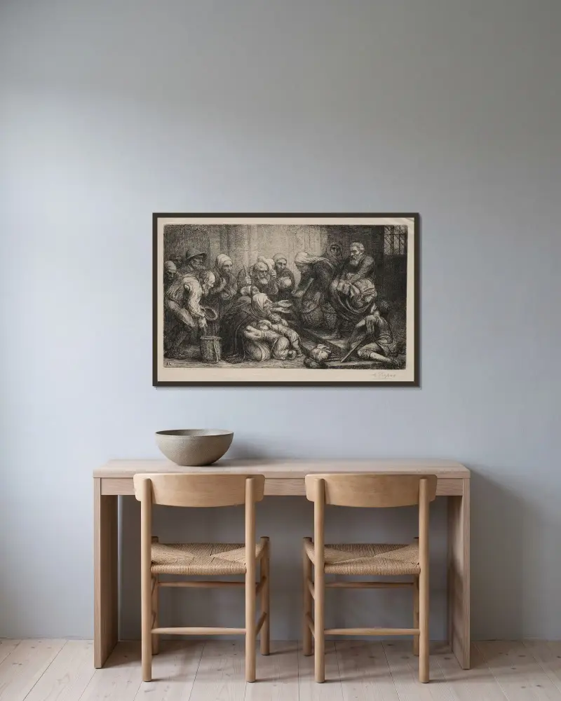 Tiggarna i Brygge av Alphonse Legros inramad på en vägg