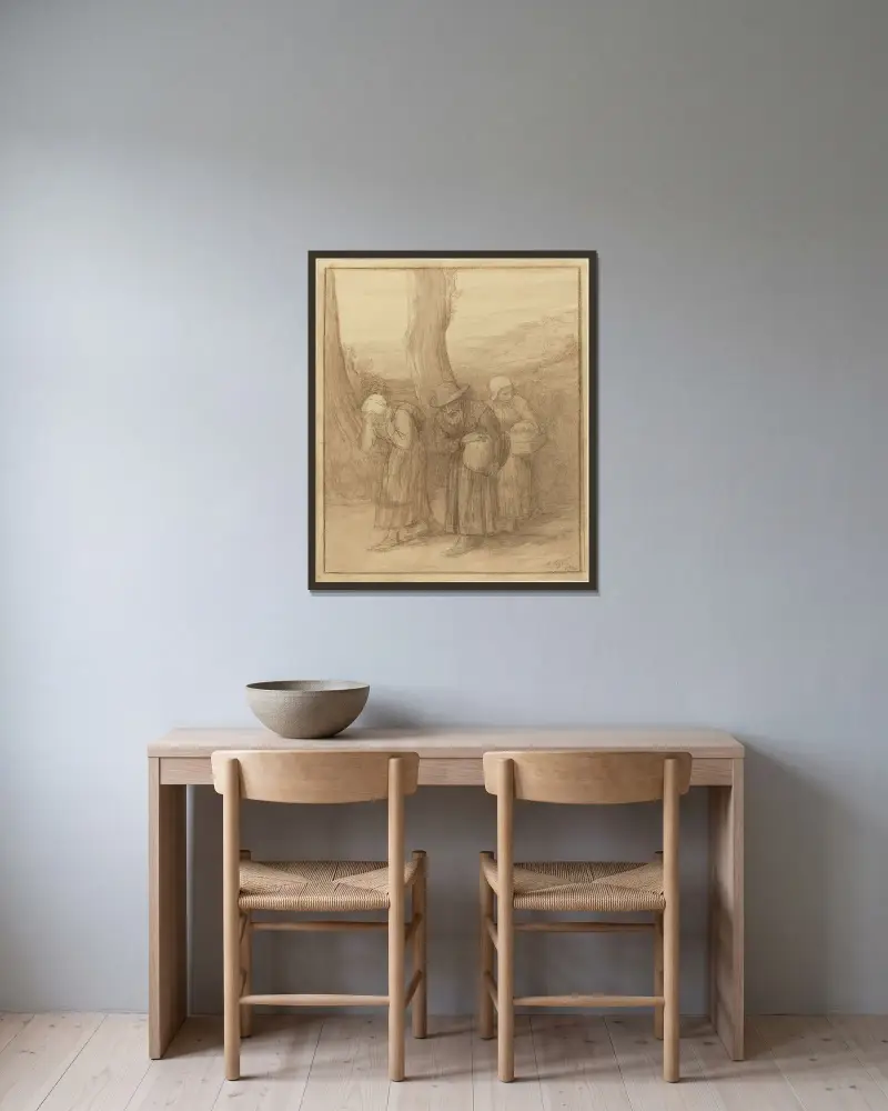 Die Abreise von Alphonse Legros gerahmt an einer Wand
