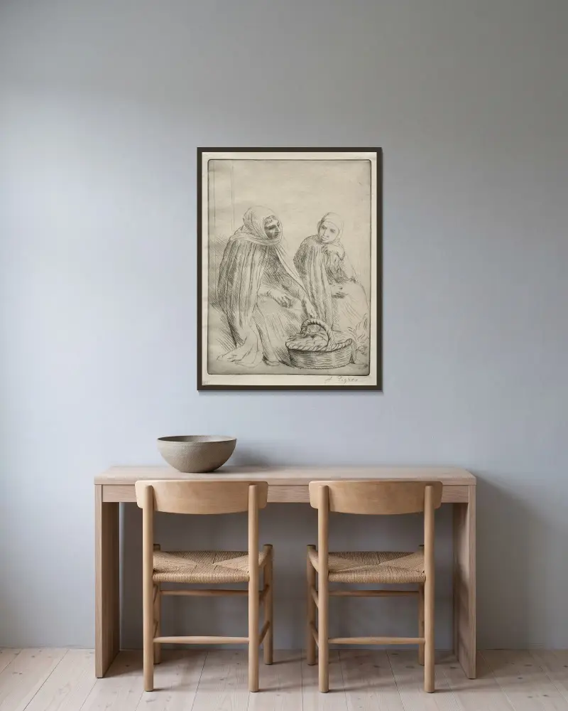 Ägghandlarna av Alphonse Legros inramad på en vägg