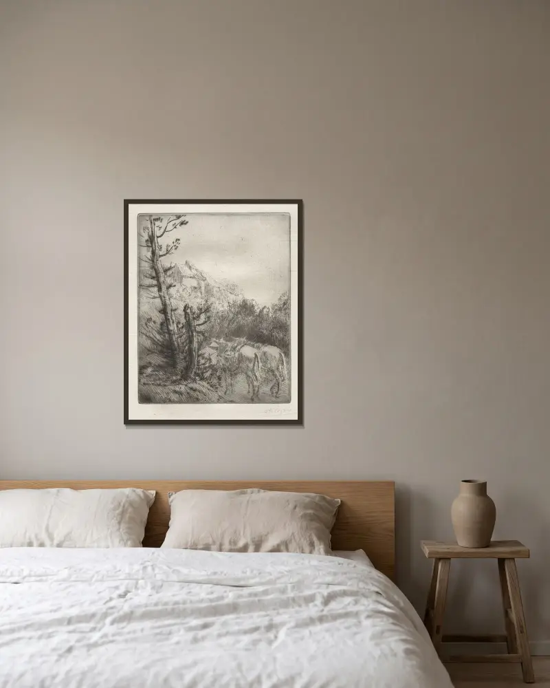 Gården på kullen av Alphonse Legros inramad på en vägg