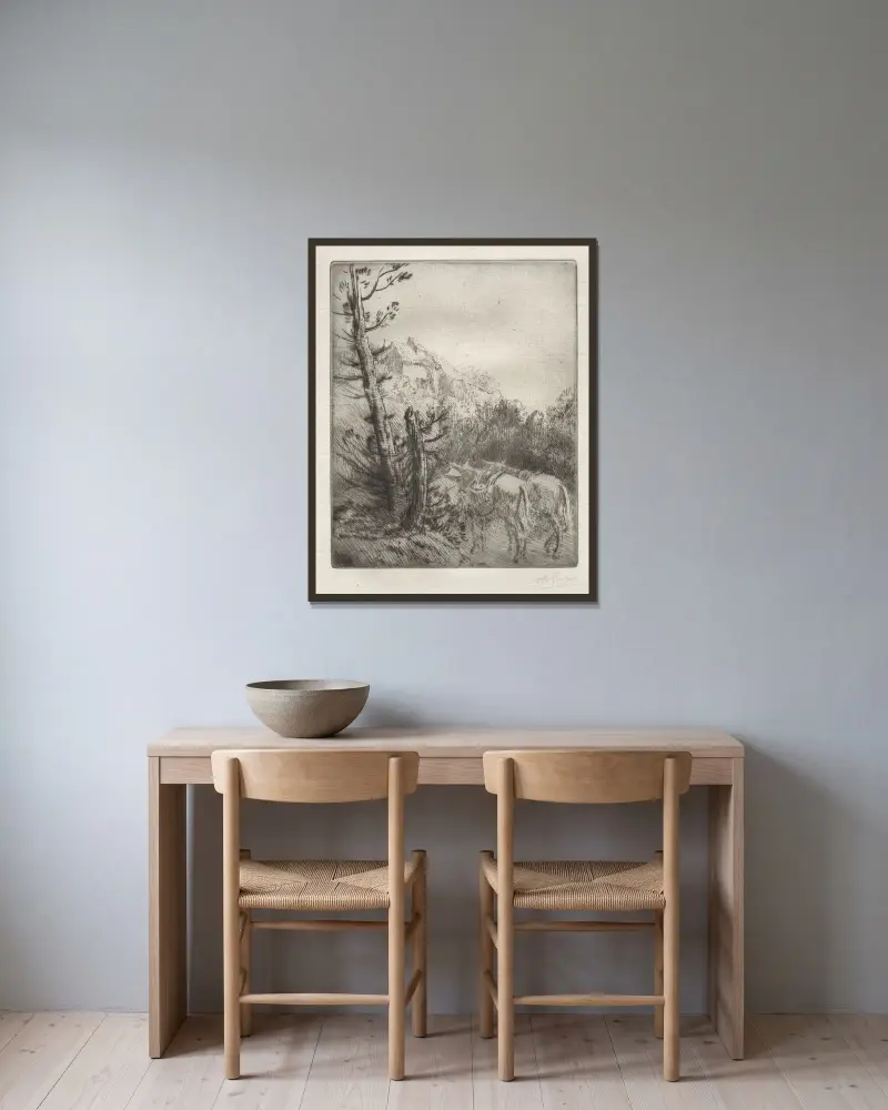 Gården på kullen av Alphonse Legros inramad på en vägg