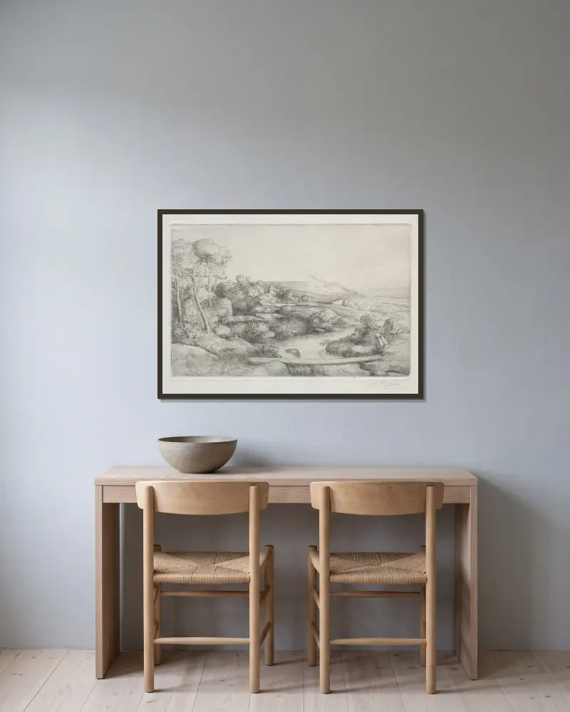 Gångbron av Alphonse Legros inramad på en vägg