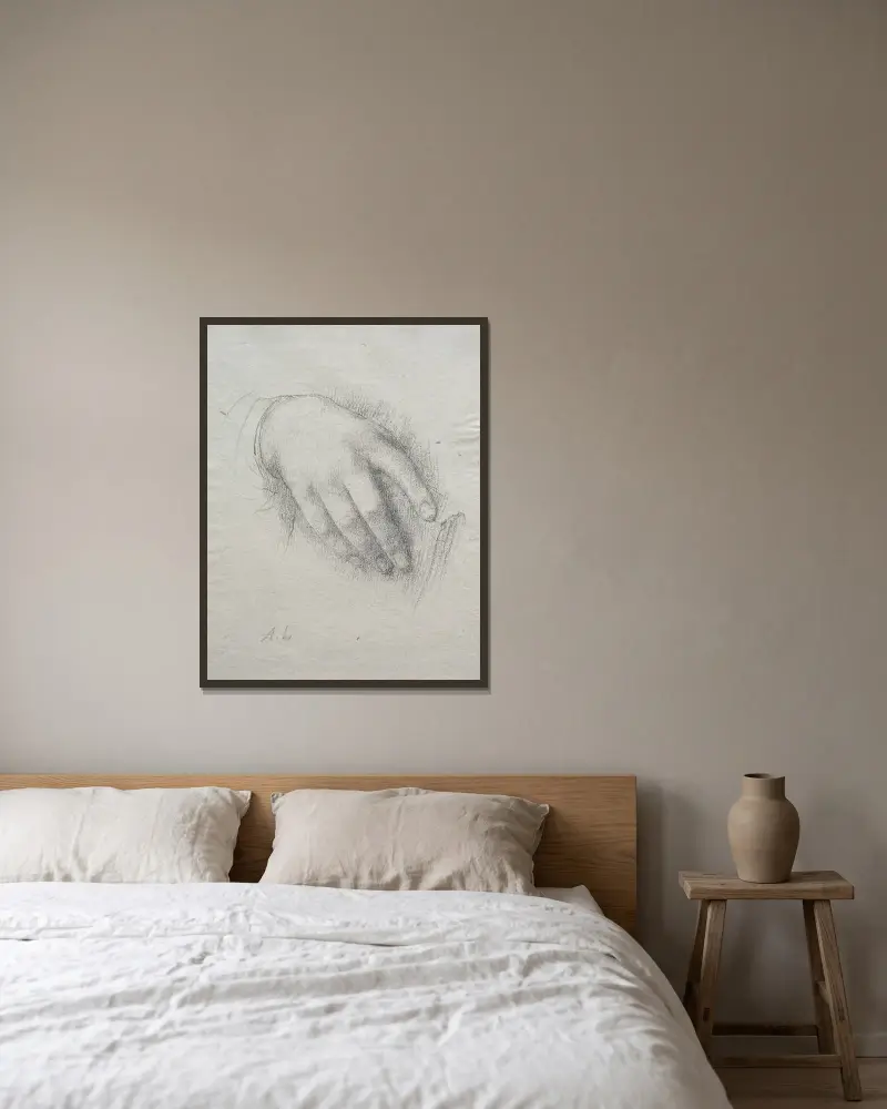 Nora E. Legros hand av Alphonse Legros inramad på en vägg