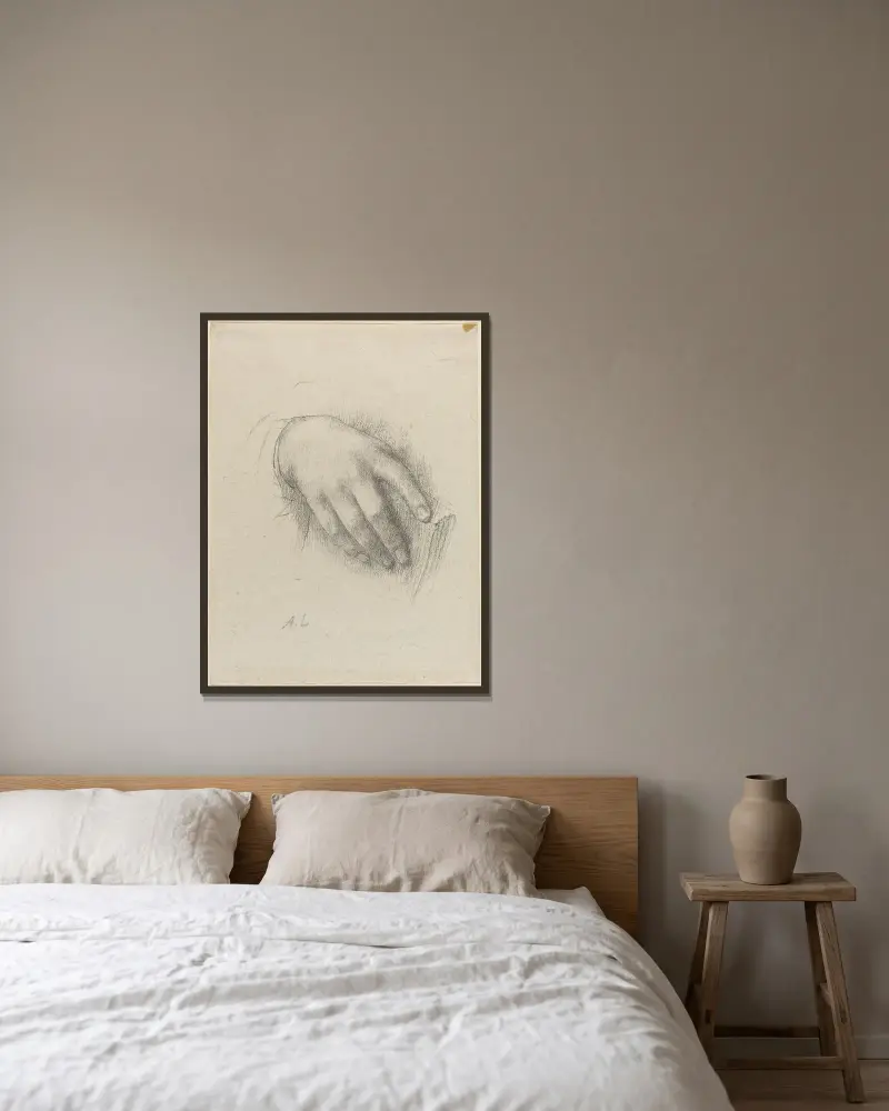 Konstnärens dotters hand av Alphonse Legros inramad på en vägg