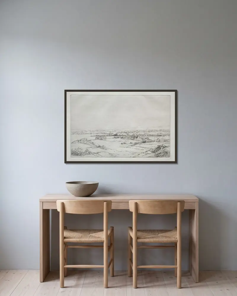 Ängen vid sjön av Alphonse Legros inramad på en vägg