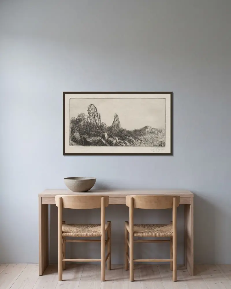 De gamla stenbrotten i Montrouge av Alphonse Legros inramad på en vägg
