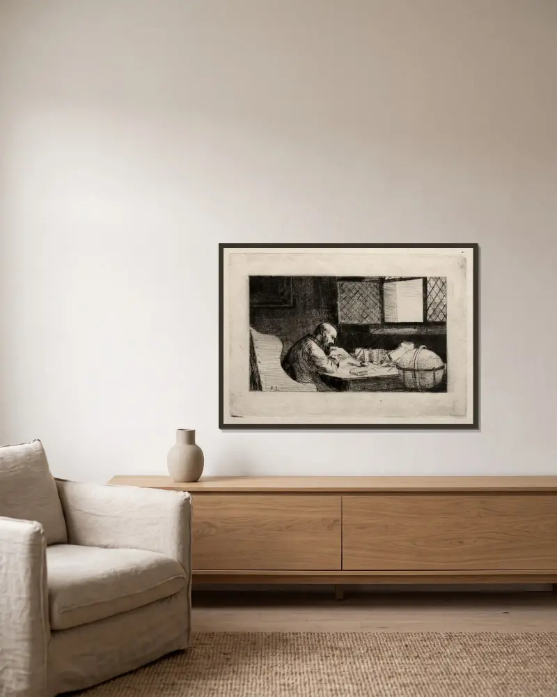 Der Philosoph, 1857 von Alphonse Legros gerahmt an einer Wand