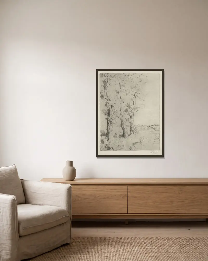 Die Leserin; Die Vorlesung unter den Bäumen von Alphonse Legros gerahmt an einer Wand