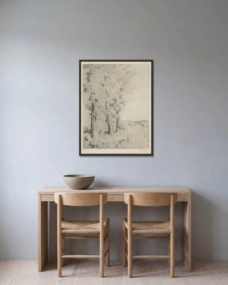 Die Leserin; Die Vorlesung unter den Bäumen von Alphonse Legros gerahmt an einer Wand