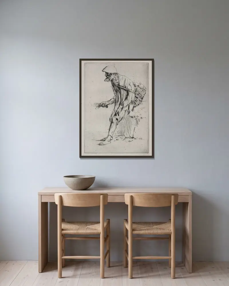 Den röda pimpernellen av Alphonse Legros inramad på en vägg