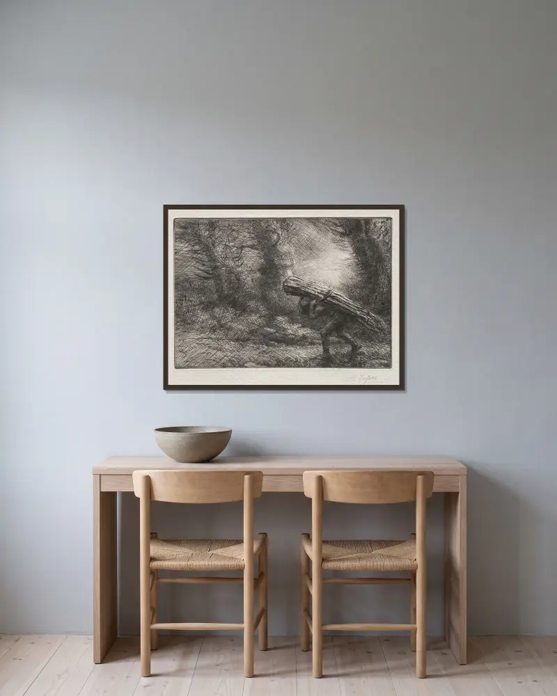 Återkomsten till stugan av Alphonse Legros inramad på en vägg