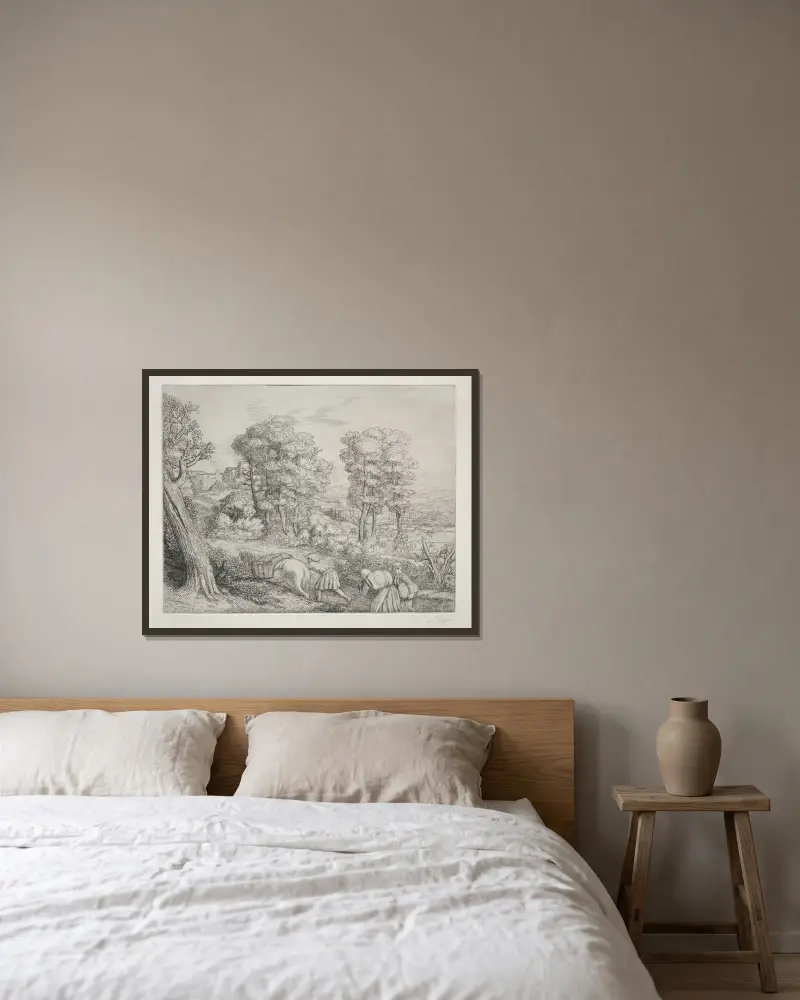 Återkomsten till gården av Alphonse Legros inramad på en vägg