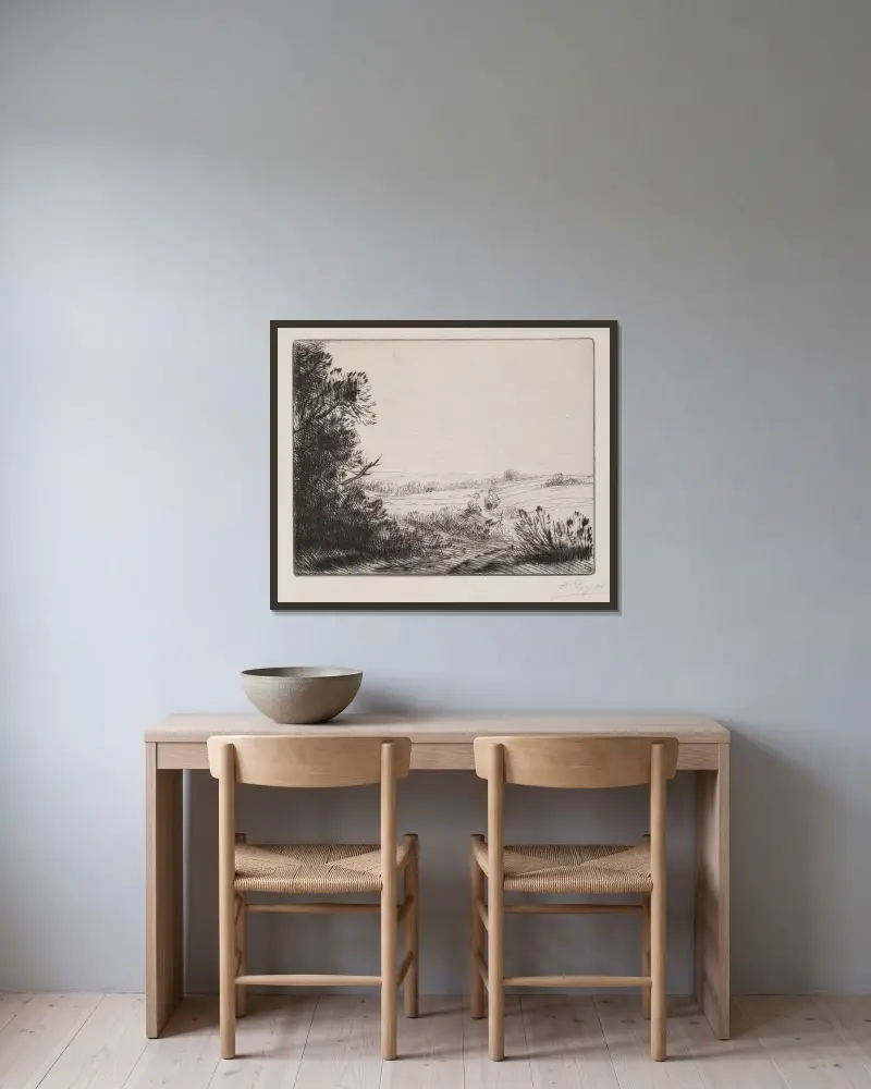 Vägen till Horville av Alphonse Legros inramad på en vägg