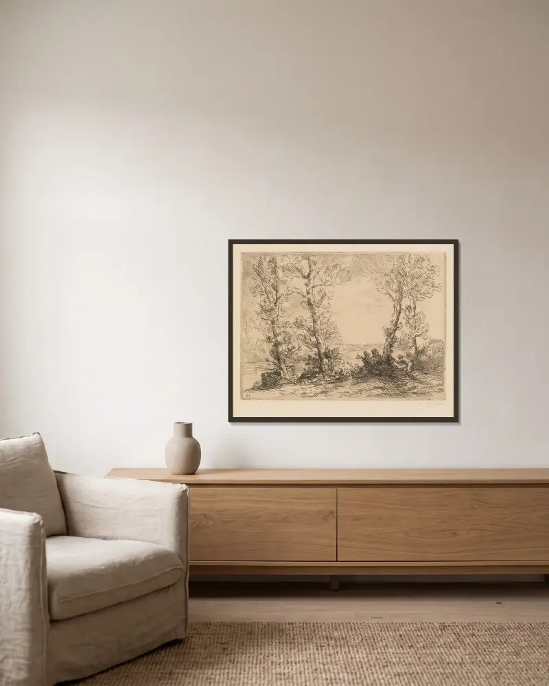 Laxfiskaren av Alphonse Legros inramad på en vägg