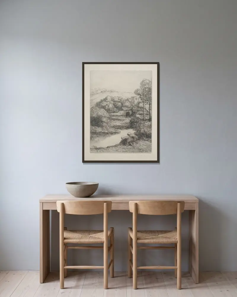 Tvätthuset (Kvinnorna som tvättar) av Alphonse Legros inramad på en vägg