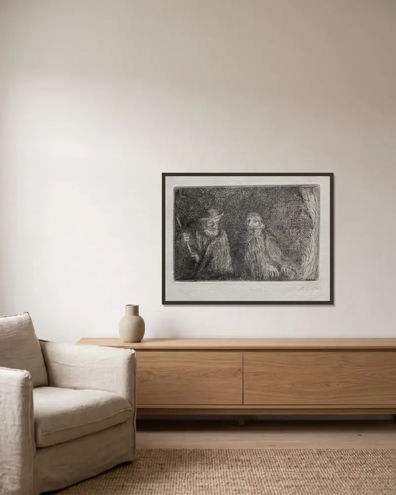 Zwei Hirten (Les Deux Bergers) von Alphonse Legros gerahmt an einer Wand