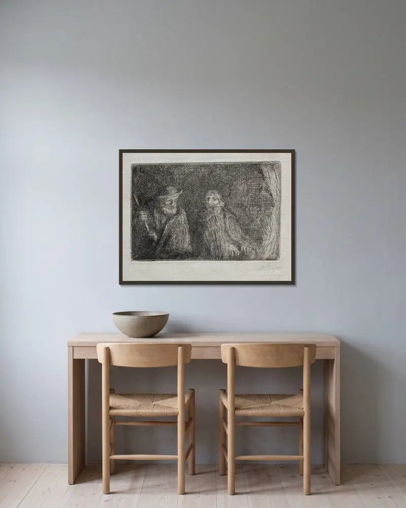 Zwei Hirten (Les Deux Bergers) von Alphonse Legros gerahmt an einer Wand