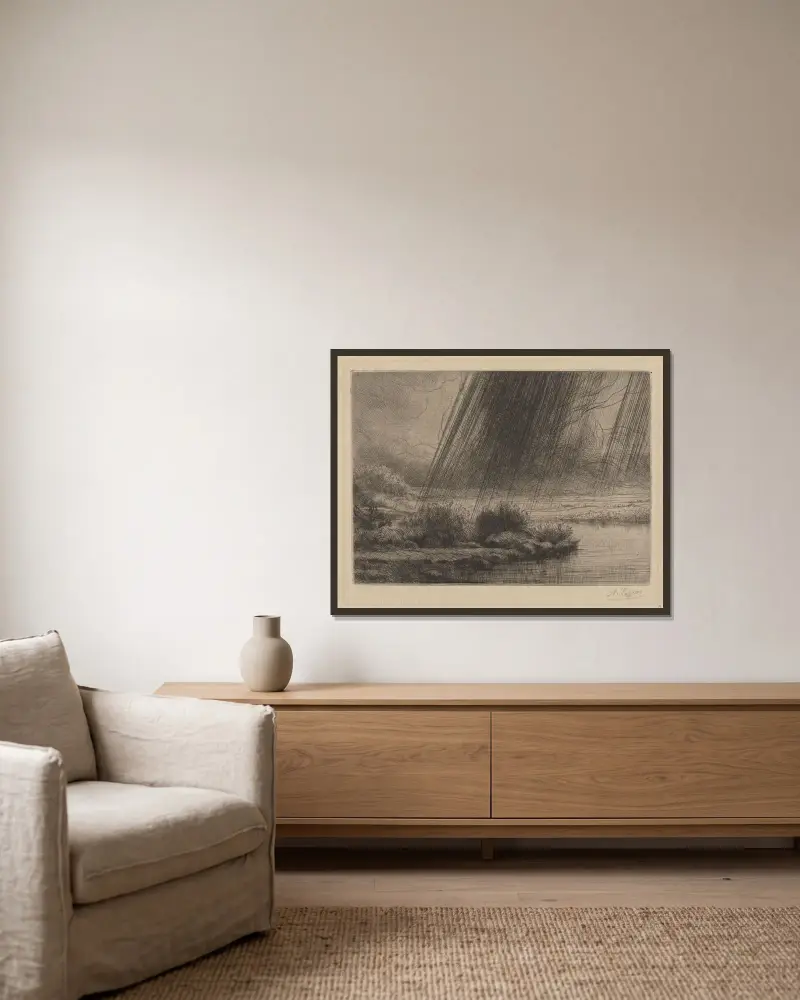 Ein Unwetter von Alphonse Legros gerahmt an einer Wand