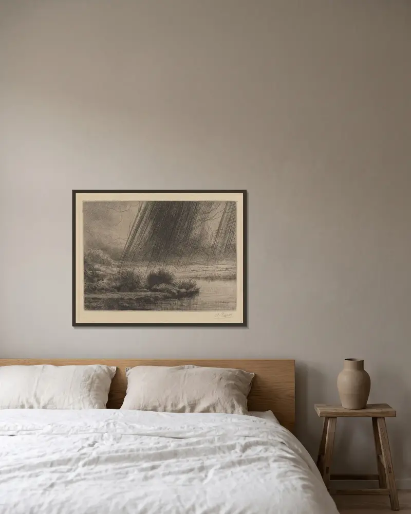 Ein Unwetter von Alphonse Legros gerahmt an einer Wand