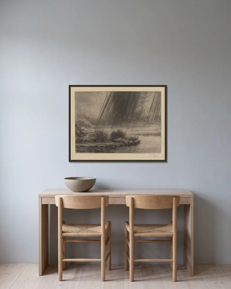 Ein Unwetter von Alphonse Legros gerahmt an einer Wand
