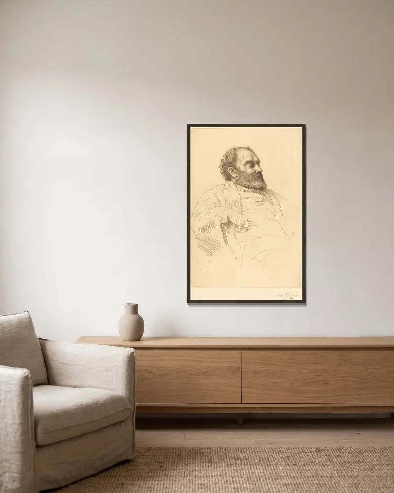 Val Prinsep, R.A. av Alphonse Legros inramad på en vägg