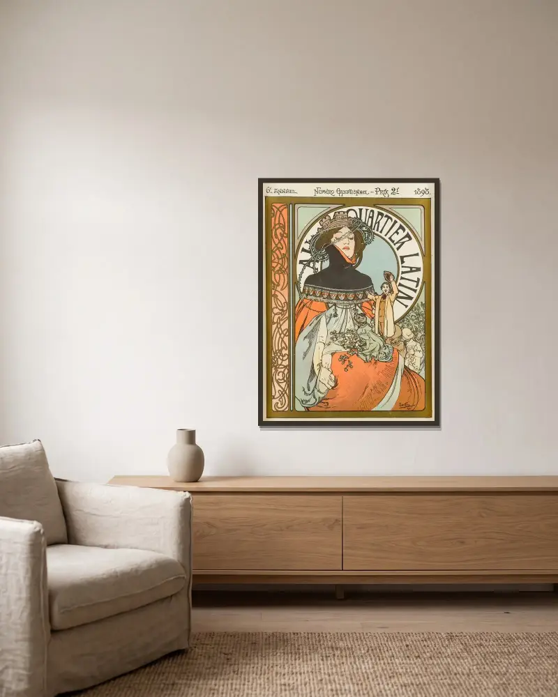 Au Quartier Latin, č. 1, Alphonse Mucha v rámu na stěně