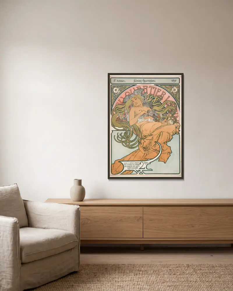 Au Quartier Latin, 1897, Alphonse Mucha v rámu na stěně