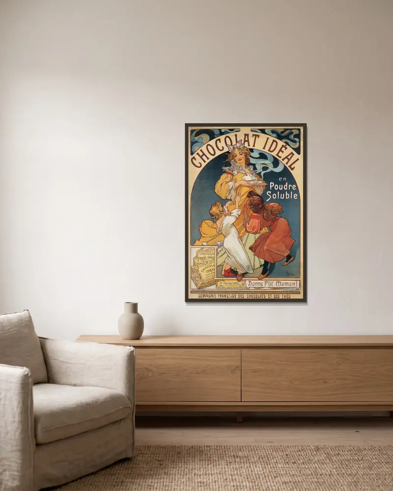 Chocolat Idéal, Alphonse Mucha v rámu na stěně